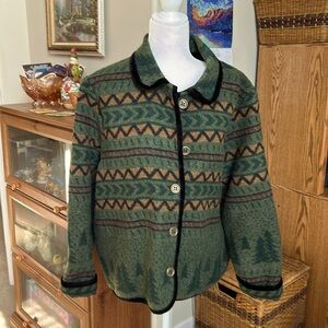 Coldwater Creek Jacket (Shacket) in Fall Hues green/sienna/black/burgundy.